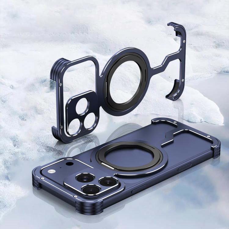 For iPhone 17 Pro Armor Alloy Frameless MagSafe Magnetic Bracket Heat Dissipation Metal Phone Case(Black)