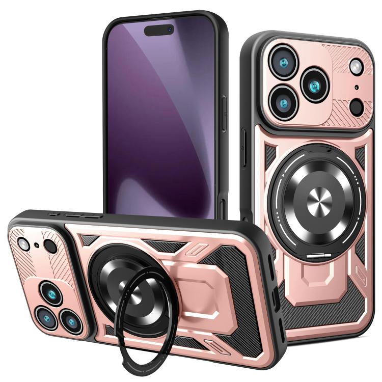 For iPhone 17 Pro Armor Rotating Holder MagSafe Phone Case(Rose Gold)