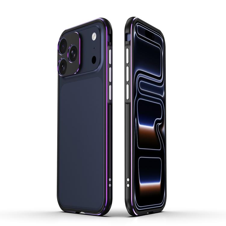 For iPhone 17 Pro Aurora Series Lens Protector + Metal Frame Phone Case(Black Purple)