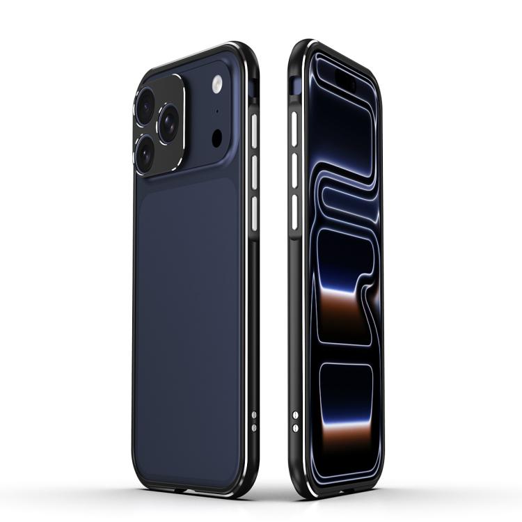 For iPhone 17 Pro Aurora Series Lens Protector + Metal Frame Phone Case(Black Silver)