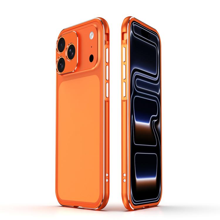 For iPhone 17 Pro Aurora Series Lens Protector + Metal Frame Phone Case(Orange Silver)