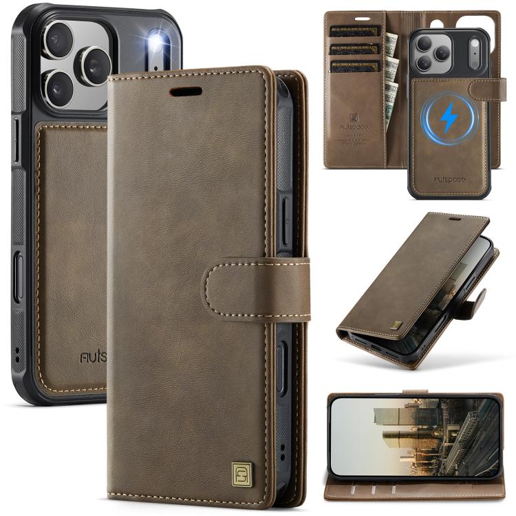 For iPhone 17 Pro AutSpace A05 2 in 1 Retro Calf Texture MagSafe Magnetic Phone Case(Brown)