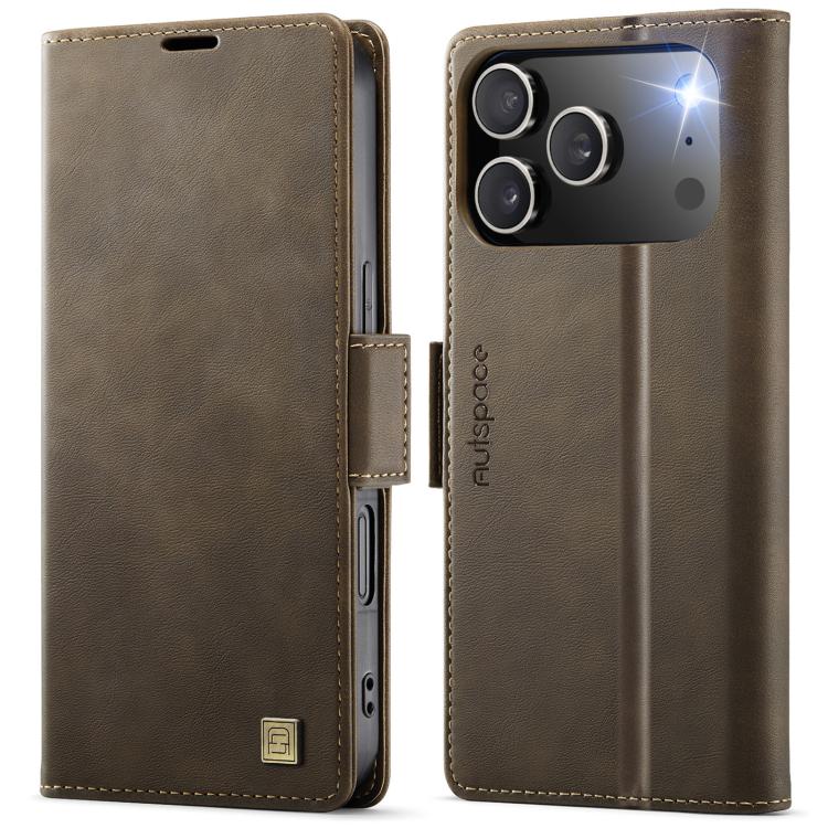 For iPhone 17 Pro AutSpace A11 Side Buckle MagSafe Magnetic RFID Phone Leather Case(Coffee)