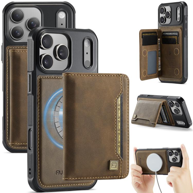 For iPhone 17 Pro AutSpace A13 MagSafe Magnetic RFID Flip Card Bag Phone Case(Coffee)