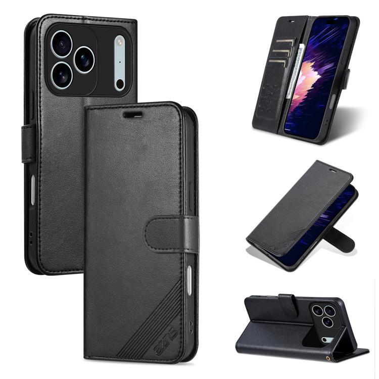 For iPhone 17 Pro AZNS Sheepskin Texture Flip Leather Phone Case(Black)
