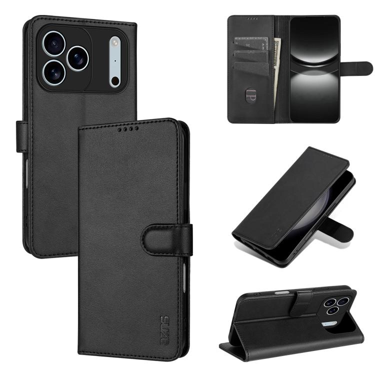 For iPhone 17 Pro AZNS Skin Feel Calf Texture Flip Leather Phone Case(Black)