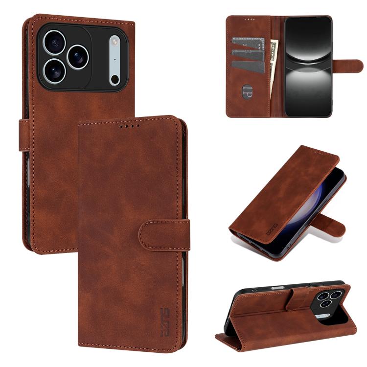 For iPhone 17 Pro AZNS Skin Feel Calf Texture Flip Leather Phone Case(Brown)