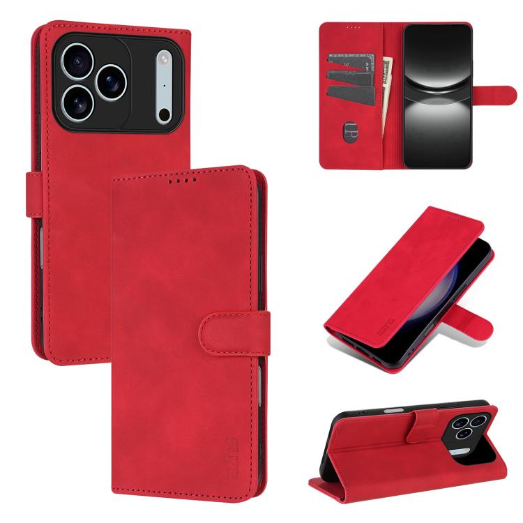 For iPhone 17 Pro AZNS Skin Feel Calf Texture Flip Leather Phone Case(Red)