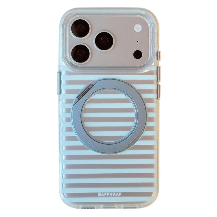 For iPhone 17 Pro BAFFKKAF Frosted Stripes 360 Holder Airbag Double-Sided IMD Magnetic Phone Case(Blue)