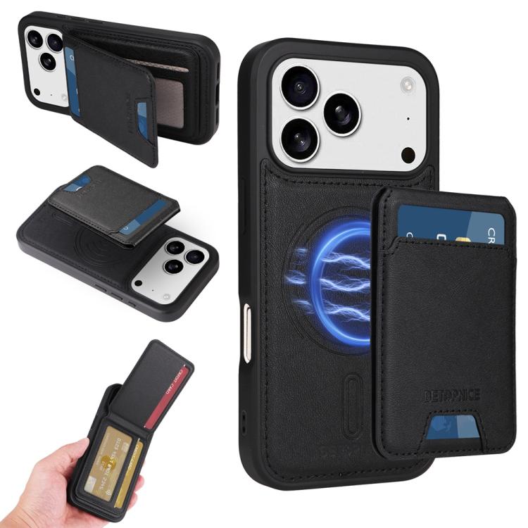 For iPhone 17 Pro BETOPNICE Vertical Flip Detachable MagSafe Wallet Phone Case(Black)