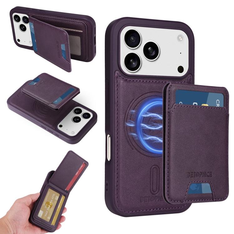 For iPhone 17 Pro BETOPNICE Vertical Flip Detachable MagSafe Wallet Phone Case(Purple)