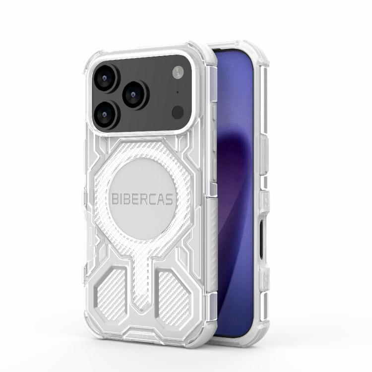 For iPhone 17 Pro BIBERCAS Transparent Color Series MagSafe Air Bag Shockproof Phone Case(White)