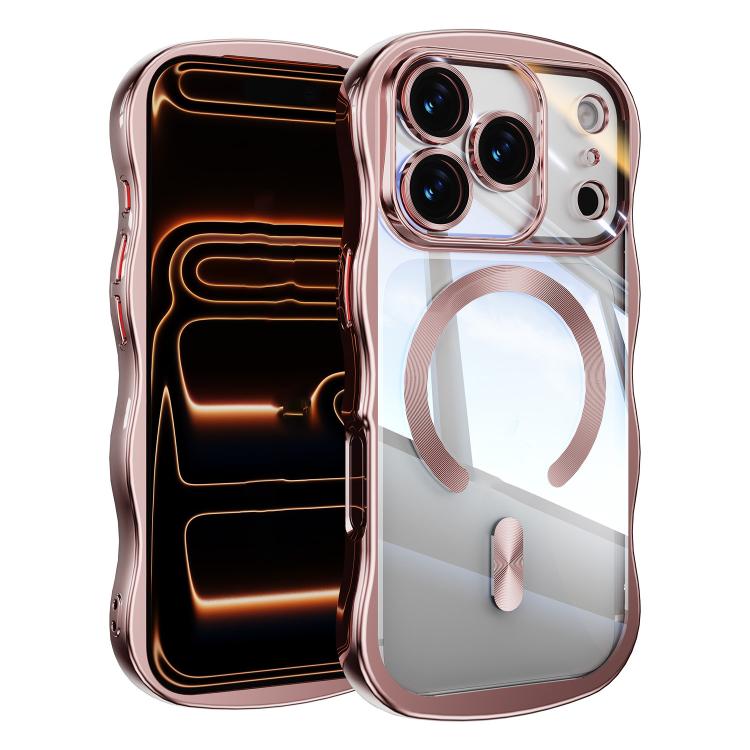 For iPhone 17 Pro Big Wave Electroplating MagSafe Magnetic Phone Case(Pink)