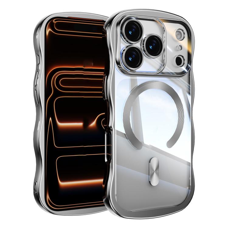 For iPhone 17 Pro Big Wave Electroplating MagSafe Magnetic Phone Case(Silver)