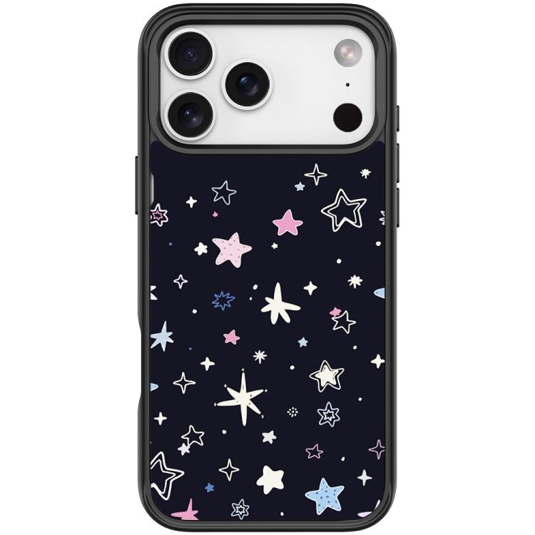 For iPhone 17 Pro Black Background Colorful Stars Pattern Magnetic Phone Case(Black)