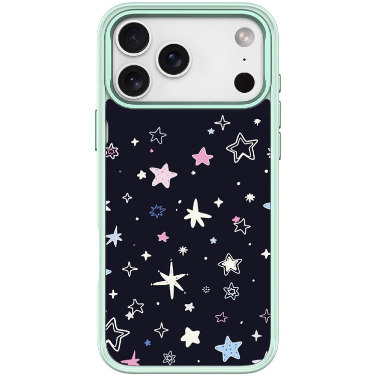 For iPhone 17 Pro Black Background Colorful Stars Pattern Magnetic Phone Case(Light Green)