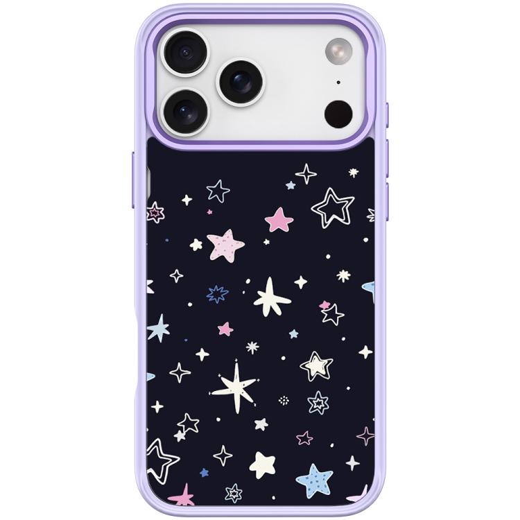For iPhone 17 Pro Black Background Colorful Stars Pattern Magnetic Phone Case(Light Purple)