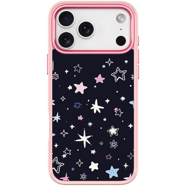 For iPhone 17 Pro Black Background Colorful Stars Pattern Magnetic Phone Case(Pink)