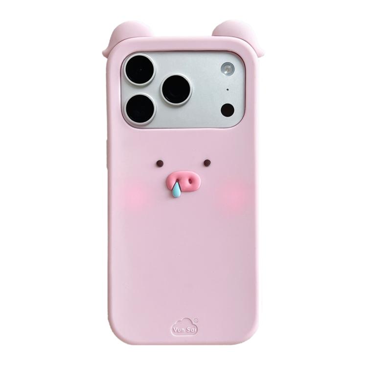 For iPhone 17 Pro Blush Snot Pig Design Silicone Phone Case(Pink)