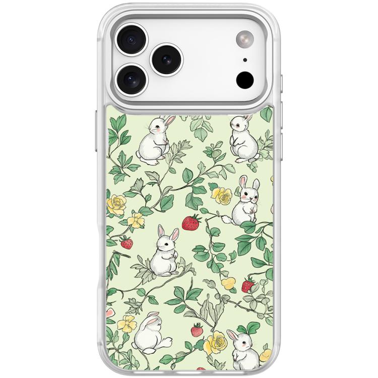 For iPhone 17 Pro Branch Rabbit Pattern Magnetic Phone Case(Transparent White)