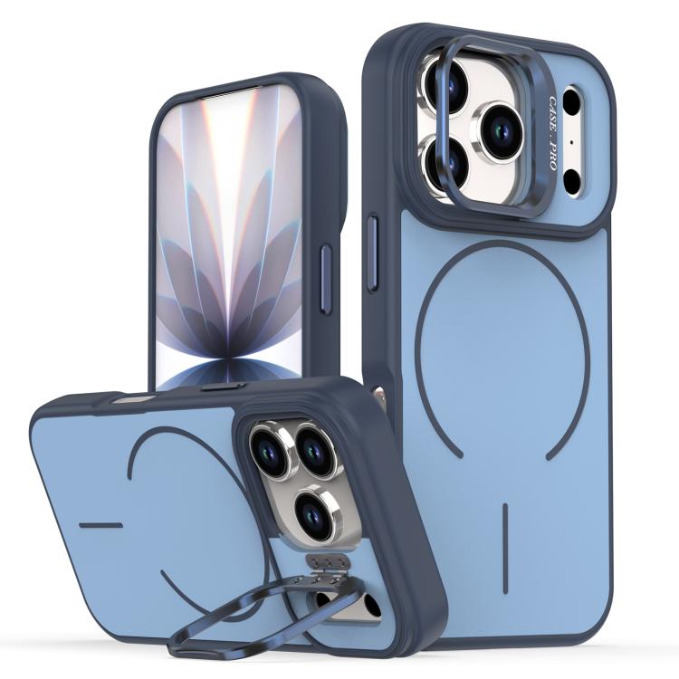 For iPhone 17 Pro Bright Color Contrast Skin-feel Camera Bracket Magsafe Phone Case(Blue)