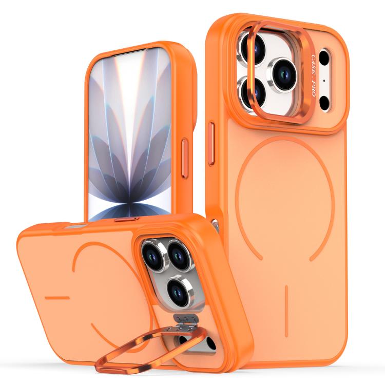For iPhone 17 Pro Bright Color Contrast Skin-feel Camera Bracket Magsafe Phone Case(Orange)