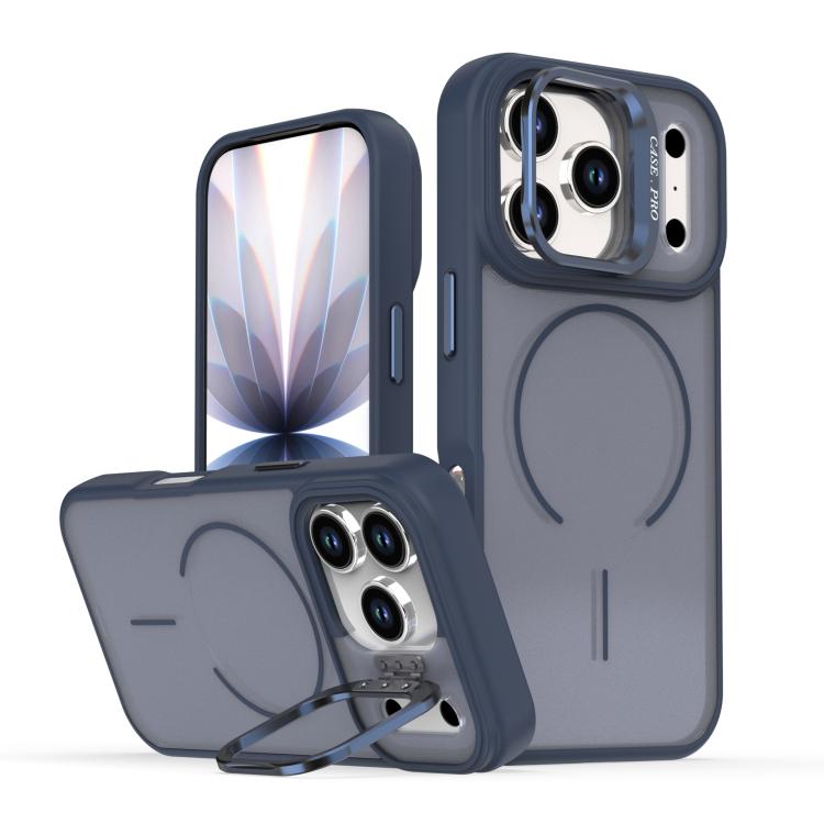 For iPhone 17 Pro Bright Color Frosted Skin-feel Camera Bracket Magsafe Phone Case(Blue)