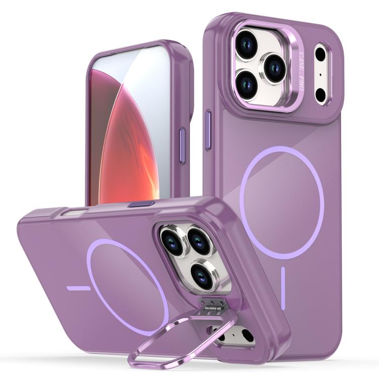 For iPhone 17 Pro Bright Color Imitation Camera Bracket Magsafe Phone Case(Sunset Purple)