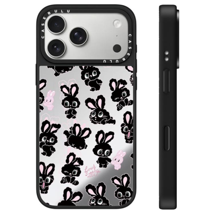 For iPhone 17 Pro Bunny Series Pattern Camera Control Button Mirror Phone Case(Black Bunny)
