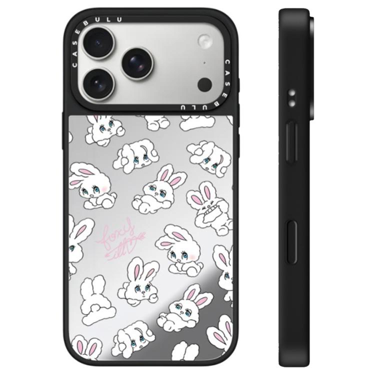 For iPhone 17 Pro Bunny Series Pattern Camera Control Button Mirror Phone Case(Bunny Silver)