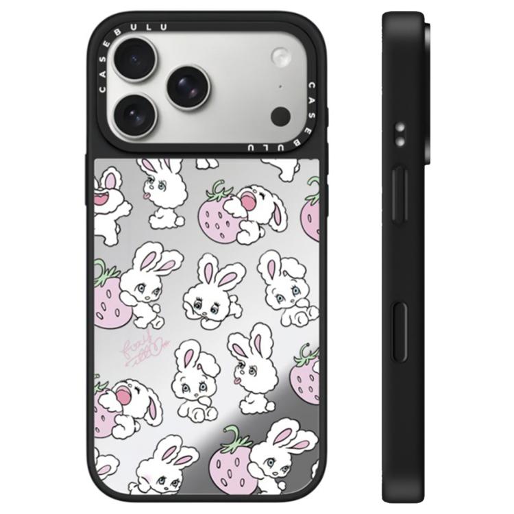 For iPhone 17 Pro Bunny Series Pattern Camera Control Button Mirror Phone Case(Strawberry Bunny)