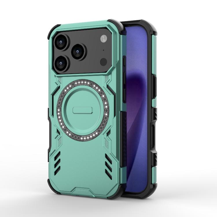 For iPhone 17 Pro Butterfly Armor MagSafe Magnetic Ring Shockproof Phone Case(Light Green)