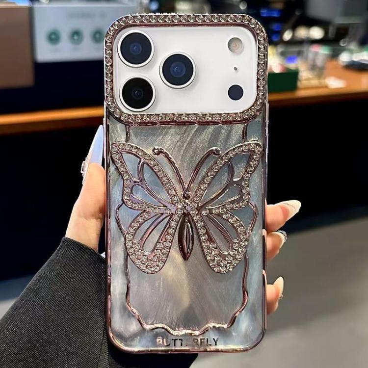 For iPhone 17 Pro Butterfly Electroplating TPU Phone Case with Epoxy Cardboard(Rose Gold)