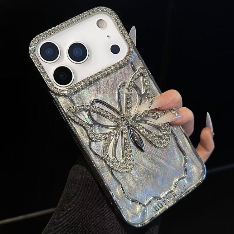For iPhone 17 Pro Butterfly Electroplating TPU Phone Case with Epoxy Cardboard(Silver)