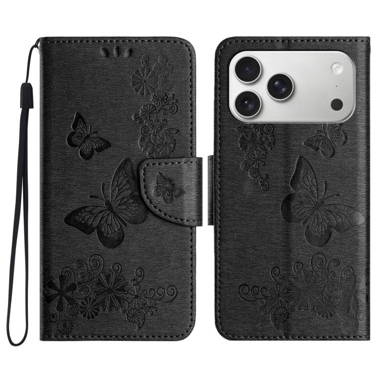 For iPhone 17 Pro Butterfly Embossed Flip Leather Phone Case(Black)