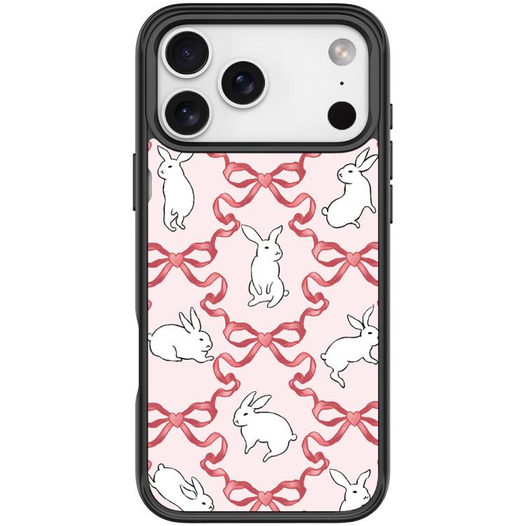 For iPhone 17 Pro Butterfly Knot White Rabbit Pattern Magnetic Phone Case(Black)