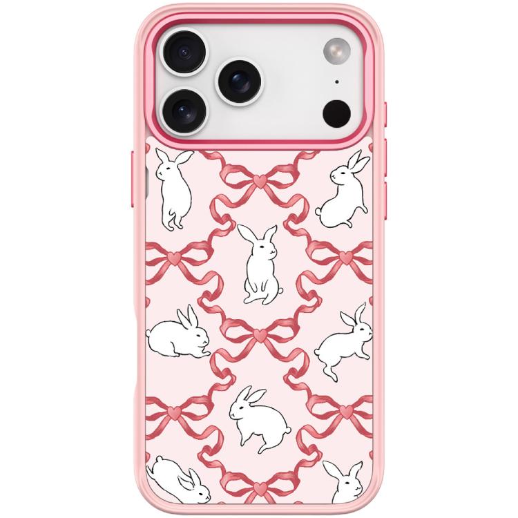 For iPhone 17 Pro Butterfly Knot White Rabbit Pattern Magnetic Phone Case(Pink)