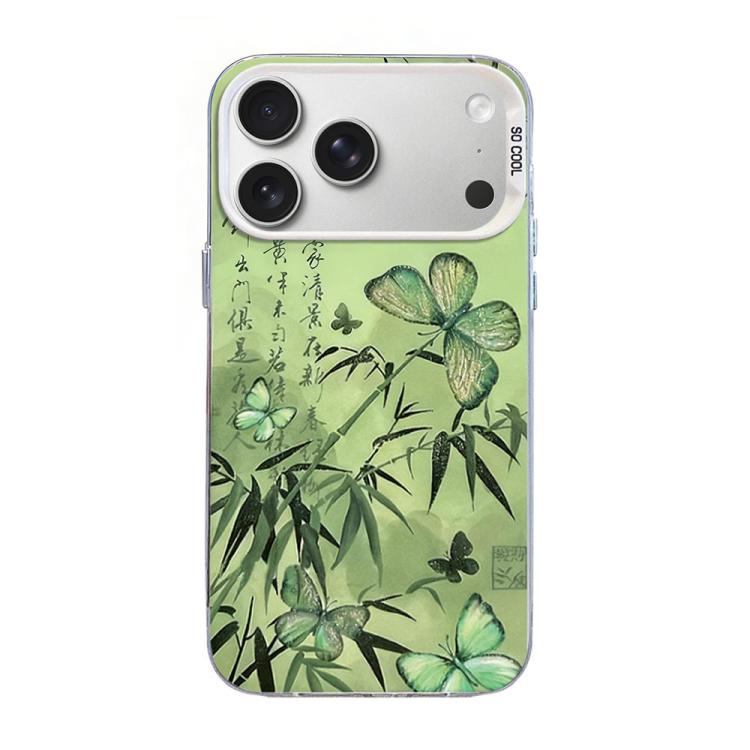 For iPhone 17 Pro Butterfly Pattern Silver Plating PC Hybrid TPU Phone Case(Bamboo Green)