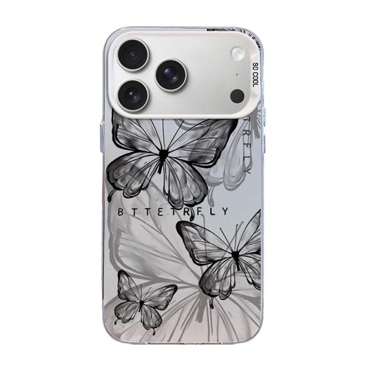 For iPhone 17 Pro Butterfly Pattern Silver Plating PC Hybrid TPU Phone Case(Ink Shadow)