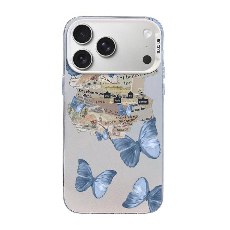 For iPhone 17 Pro Butterfly Pattern Silver Plating PC Hybrid TPU Phone Case(Retro Blue)