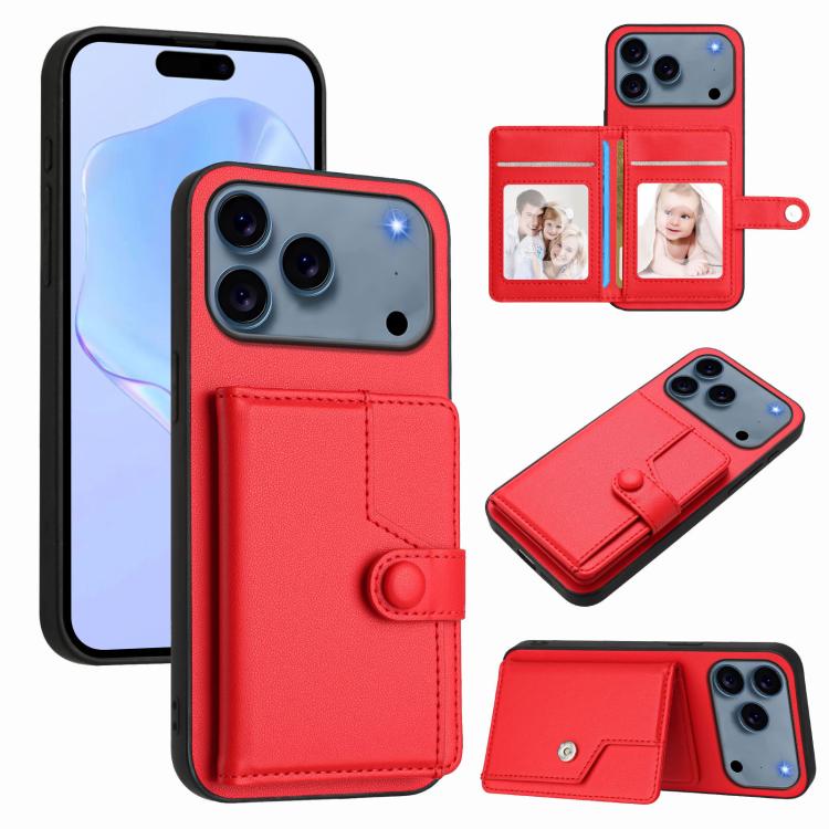 For iPhone 17 Pro Button Card Bag RFID Anti-theft Phone Case(Red)