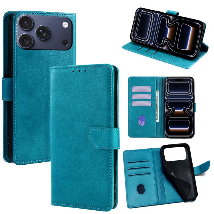 For iPhone 17 Pro Calf Texture Buckle Flip Leather Phone Case(Light Blue)