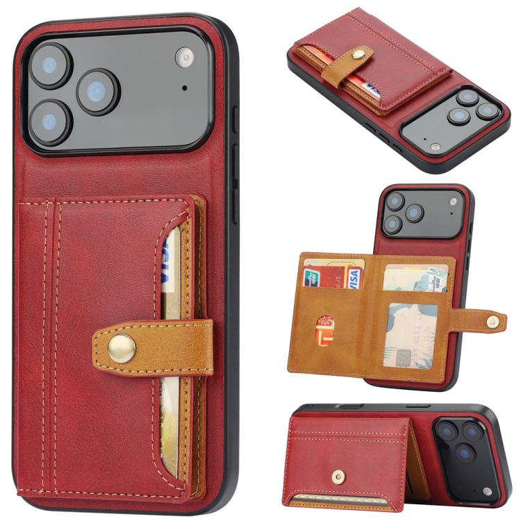 For iPhone 17 Pro Calfskin Card Slot TPU Hybrid PU Phone Case(Red)