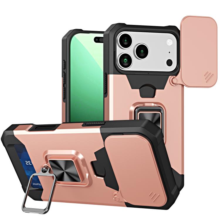 For iPhone 17 Pro Camera Shield Card Slot PC+TPU Phone Case(Rose Gold)