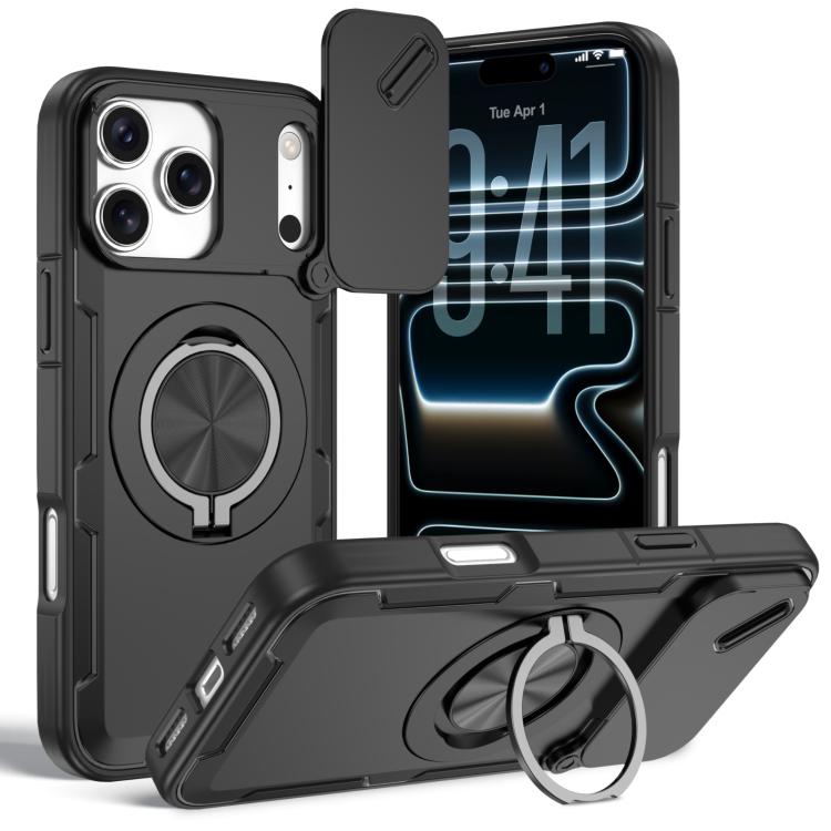 For iPhone 17 Pro Camshield Rotation Holder MagSafe Phone Case(Black)