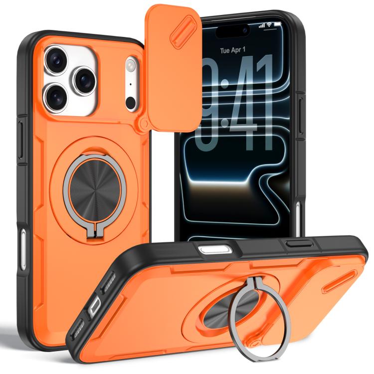For iPhone 17 Pro Camshield Rotation Holder MagSafe Phone Case(Orange)
