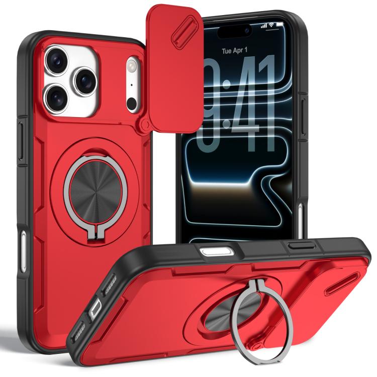 For iPhone 17 Pro Camshield Rotation Holder MagSafe Phone Case(Red)