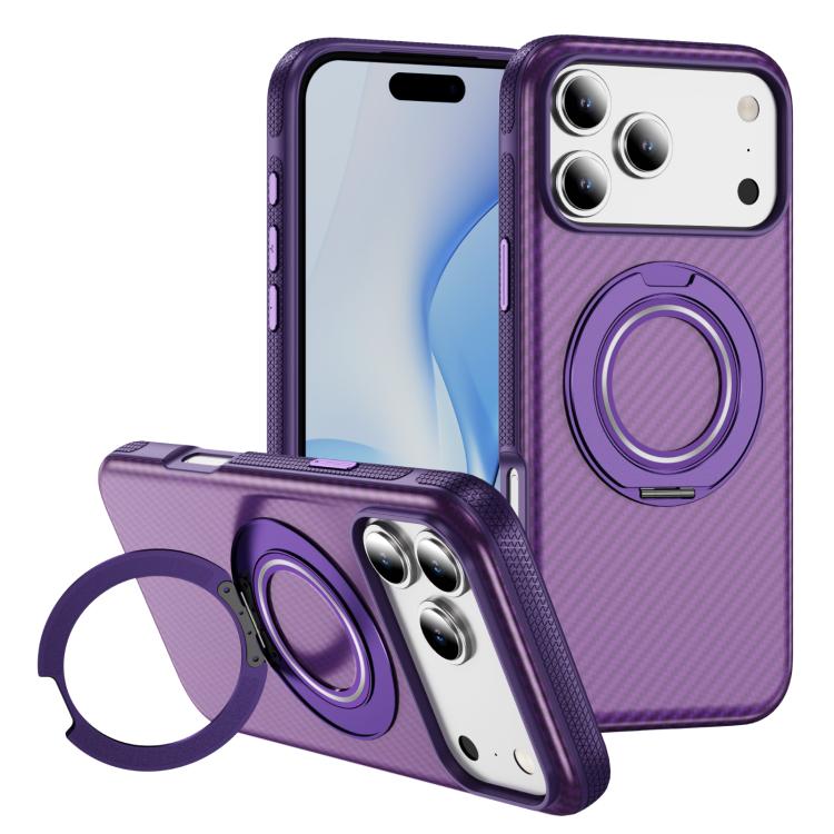 For iPhone 17 Pro Carbon Fiber Gear Holder C Type MagSafe Phone Case(Bright Purple + Purple)
