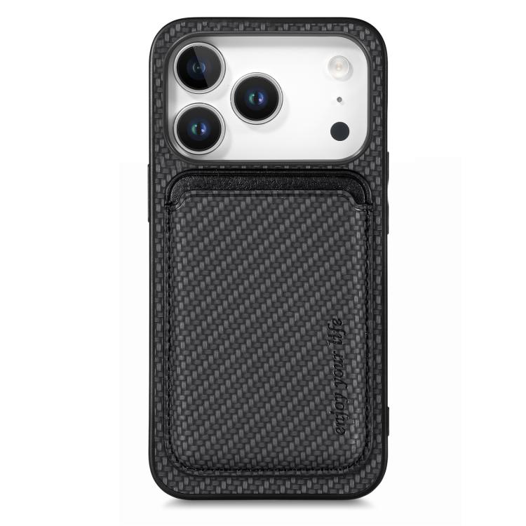 For iPhone 17 Pro Carbon Fiber Leather Card Magsafe Phone Case(Black)