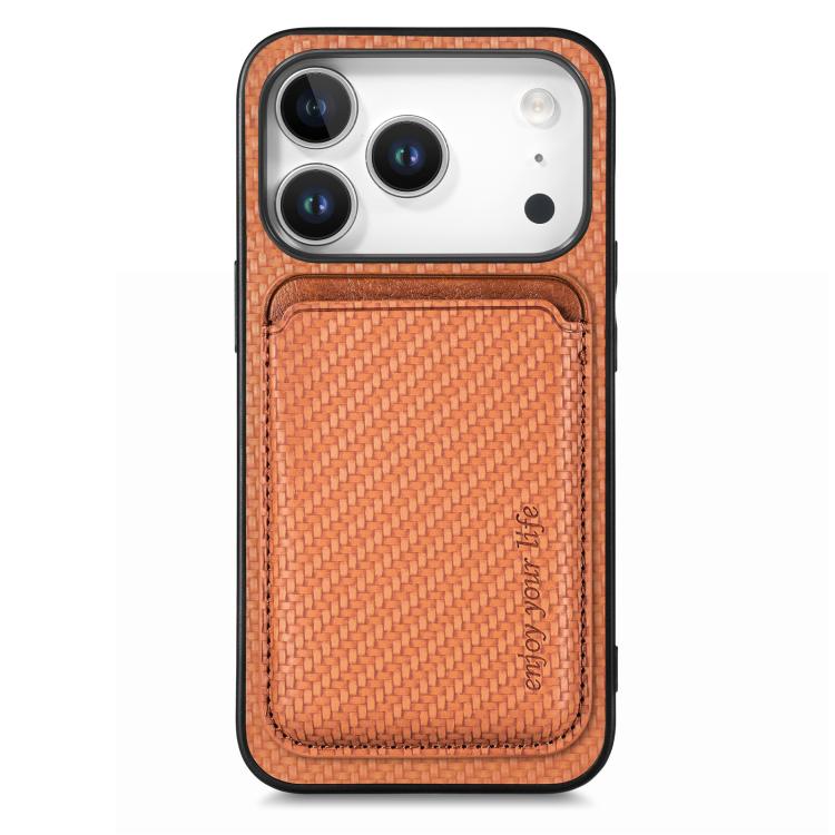 For iPhone 17 Pro Carbon Fiber Leather Card Magsafe Phone Case(Brown)